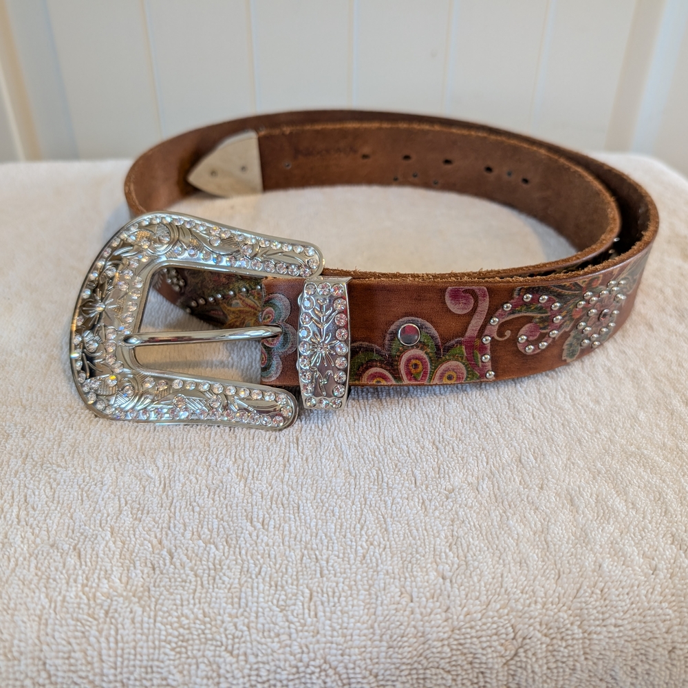 Nocona Y2K Western Belt with Rhinestones And Ornate Buckle